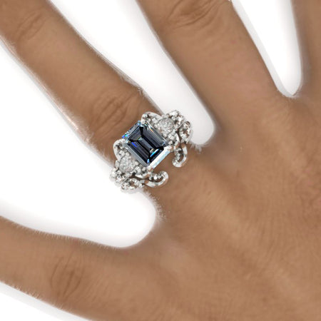 3 Carat Emerald Halo Giliarto Gray Moissanite Twisted Shank White Gold Engagement Ring Set