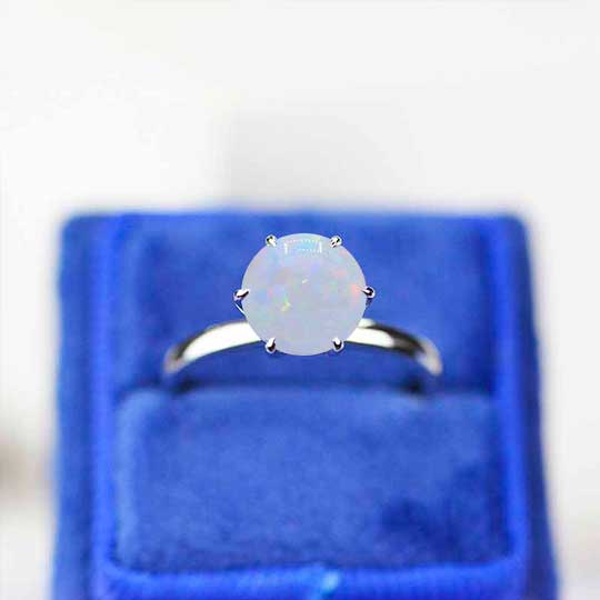 Giliarto 3 Carat White Opal Stone 14K White Six Prong  Promissory  Gold Ring Giliarto 3 Carat White Opal Stone 14K White Six Prong  Promissory  Gold Ring