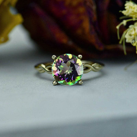 3 Carat Light Mystic Topaz Stone 14K White Gold  Ring