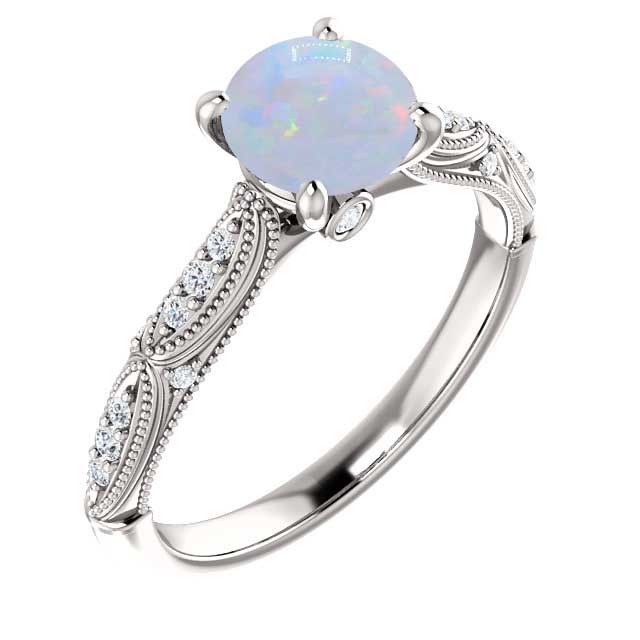 14K Gold 6.5 mm Round Forever One™ White Opal & 1/10 CTW Diamond Engagement Ring 14K Gold 6.5 mm Round Forever One™ White Opal & 1/10 CTW Diamond Engagement Ring