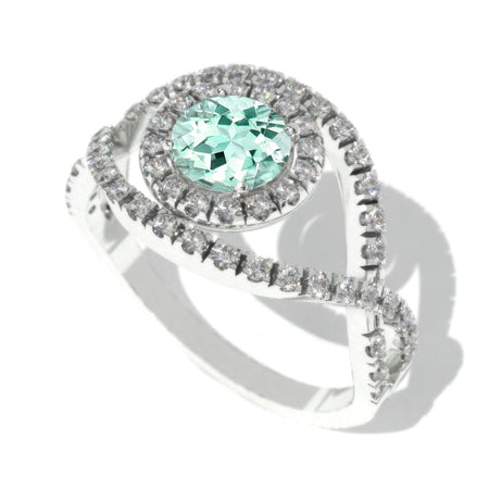 1.0 Carat Mint Sapphire Halo Engagement Ring 14K White Gold