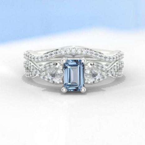 1Ct Genuine Natural Aquamarine Engagement Ring, Solitaire Emerald