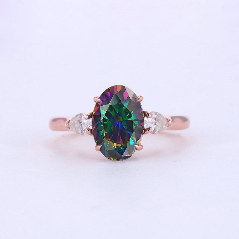 3CT Oval Genuine Naturae Mystic Topaz Wedding Ring. Three Stone Mystic Topaz Engagement 14K Rose Gold Engagement Ring. Anniversary Ring. Promise Ring 3CT Oval Genuine Naturae Mystic Topaz Wedding Ring. Three Stone Mystic Topaz Engagement 14K Rose Gold Engagement Ring. Anniversary Ring. Promise Ring