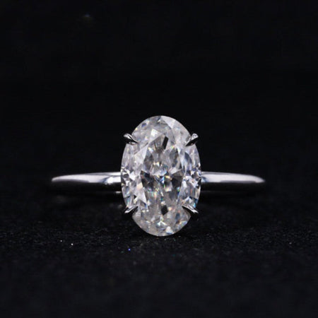 3.5 Carat Oval Cut Moissanite Ring, Hidden Halo Gold Engagement Ring
