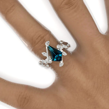 2.5 Carat Kite Genuine London Blue Topaz Engagement Ring. 2.5CT Fancy Shield Shape Genuine London Blue Topaz Ring