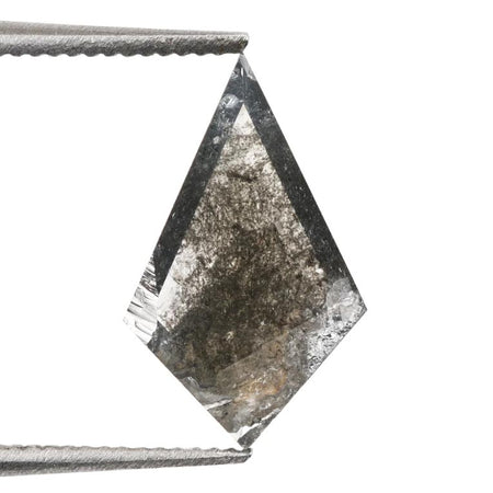 0.89 CT, 0.89 CT, 11.0 X 6.8 MM | Natural Loose Diamond | Salt And Pepper Diamond | Kite Cut Diamond Cut Halo 14K White Gold Engagement Ring Set