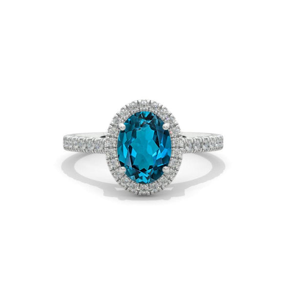 Sterling Silver London Blue Topaz Ring – Genuine Oval-Cut Gemstone Cluster Ring For Women