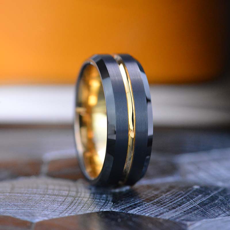 Black and Yellow Gold Color Tungsten Wedding Band Black and Yellow Gold Color Tungsten Wedding Band