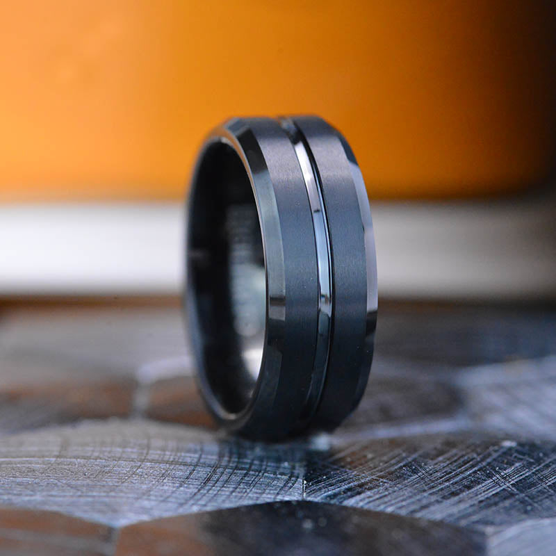 Classic Men Black Tungsten Carbide 8mm Polished Matte Brushed Finish Center Wedding Band Ring Classic Men Black Tungsten Carbide 8mm Polished Matte Brushed Finish Center Wedding Band Ring