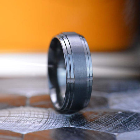 Black Titanium  Double Ridged Band