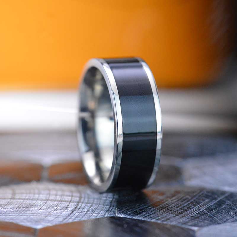 Black Wood Inlay Titanium Ring Black Wood Inlay Titanium Ring