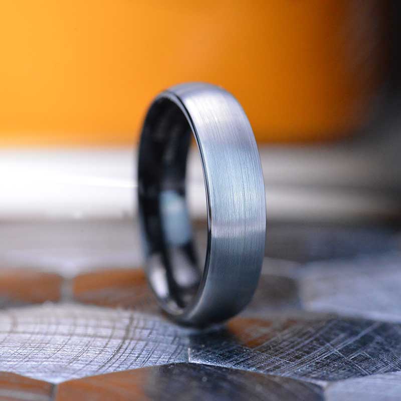 Pure Black Tungsten Ring Brushed Silver Finish Wedding Band Pure Black Tungsten Ring Brushed Silver Finish Wedding Band