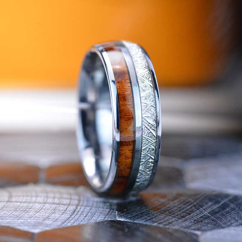 Meteorite and Koa Wood Tungsten Carbide Ring Meteorite and Koa Wood Tungsten Carbide Ring