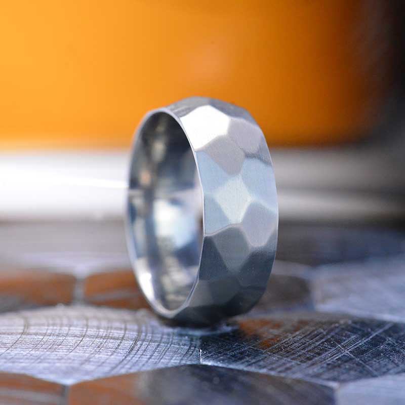 Hammered with Brushed Finish Titanium Ring Hammered with Brushed Finish Titanium Ring