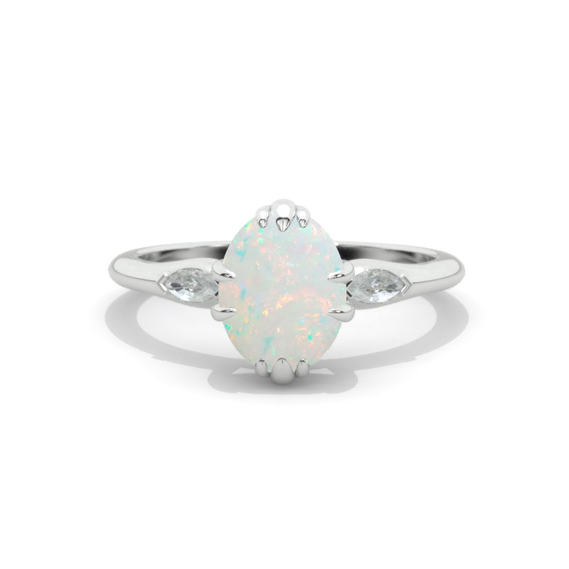 Oval Genuine Natural White Opal 14K White Gold Engagement Promissory Ring Oval Genuine Natural White Opal 14K White Gold Engagement Promissory Ring