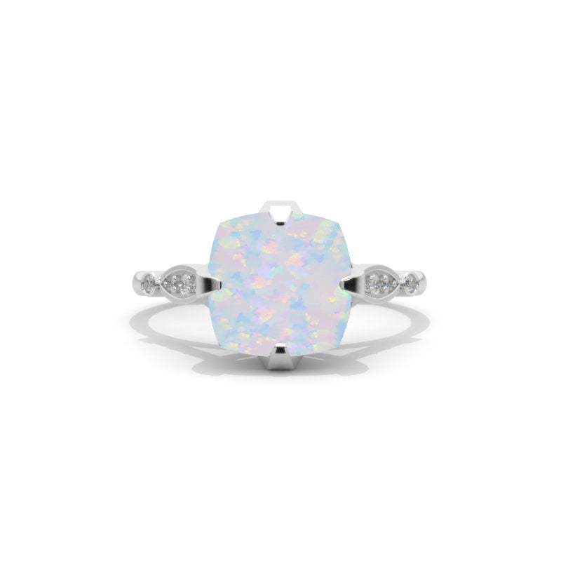 3 Carat Genuine Natural White Opal Center Stone White Gold Ring 3 Carat Genuine Natural White Opal Center Stone White Gold Ring