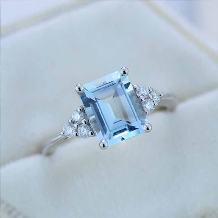 3Ct Emerald cut Aquamarine ring, Aquamarine solitaire ring, natural aquamarine ring, genuine aquamarine emerald cut vintage ring