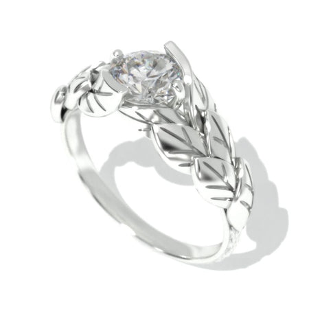 0.7 Carat Diamond Engagement 14K White Gold Leaf Ring