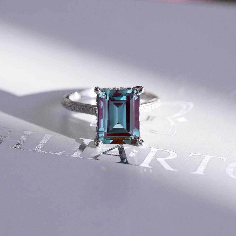 5 Carat Giliarto Emerald Cut Alexandrite Hidden Halo Engagement White Gold Ring 5 Carat Giliarto Emerald Cut Alexandrite Hidden Halo Engagement White Gold Ring