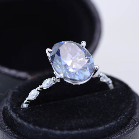 4ct Classic Oval Dark Gray-Blue Moissanite Engagement Ring. 14k Gold Solitaire ring. Oval Cut Ring. Promise ring. Wedding Ring anniversary ring, Vintage royal Style