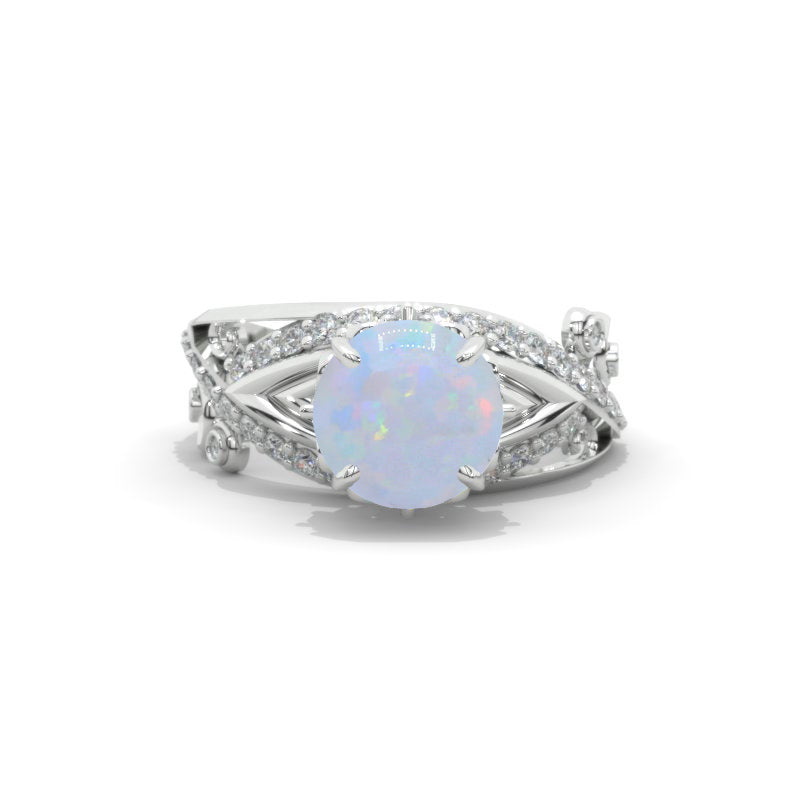 2.0 Carat Genuine Natural White Opal Accented Classic Engagement Ring 2.0 Carat Genuine Natural White Opal Accented Classic Engagement Ring