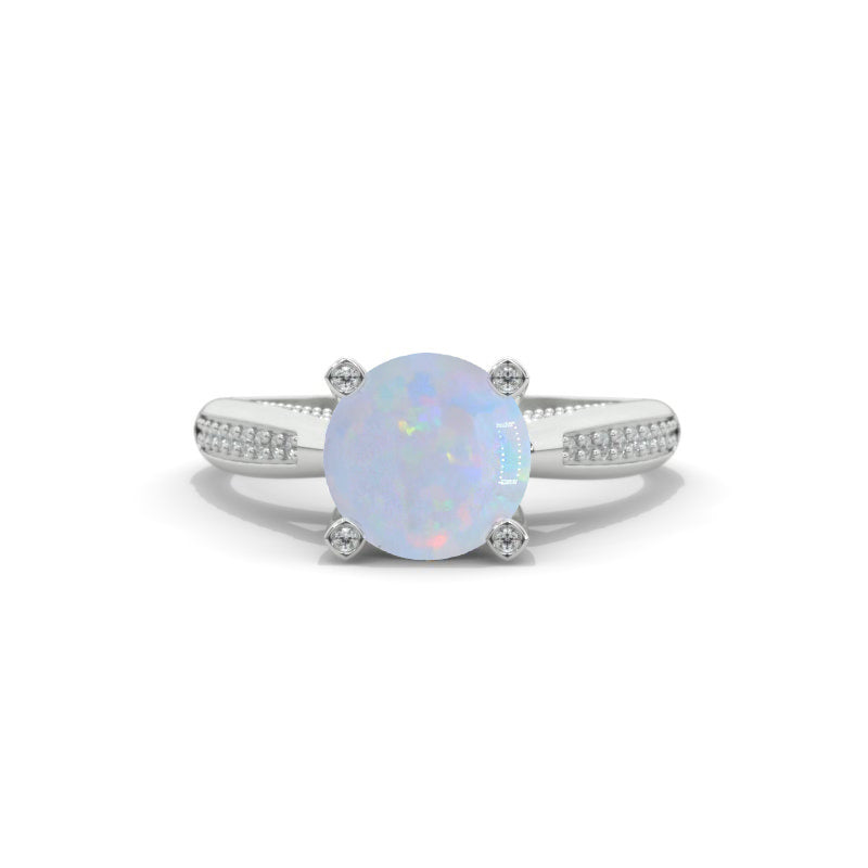 2.0 Carat Genuine Natural White Opal Accented Classic Engagement Ring 2.0 Carat Genuine Natural White Opal Accented Classic Engagement Ring