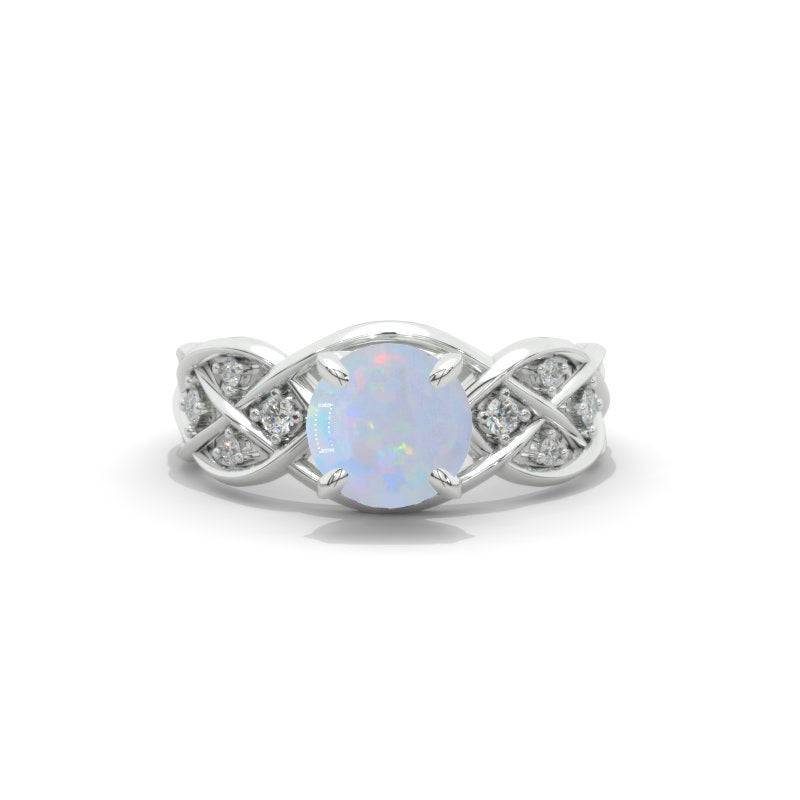 2.0 Carat Genuine Natural White Opal Lattice Engagement Ring 2.0 Carat Genuine Natural White Opal Lattice Engagement Ring