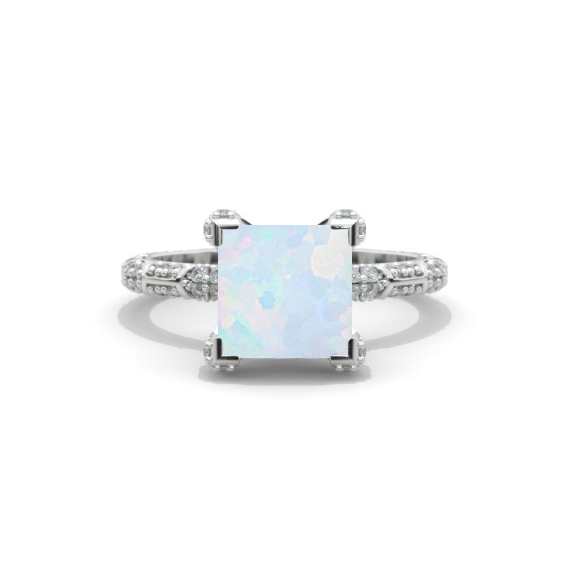 2.5 Carat Princess Cut Genuine Natural White Opal White Gold Engagement Ring 2.5 Carat Princess Cut Genuine Natural White Opal White Gold Engagement Ring