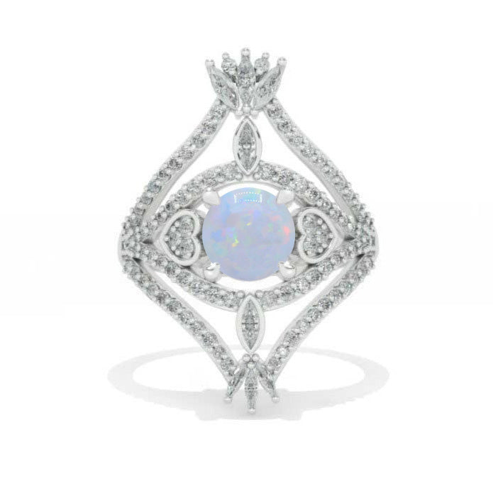 14K White Gold 1.7 Carat Genuine Natural White Opal Halo Vintage Engagement Ring 14K White Gold 1.7 Carat Genuine Natural White Opal Halo Vintage Engagement Ring