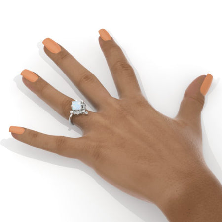 2.5 Carat Princess Cut Genuine Natural White Opal White Gold Giliarto Halo Engagement Ring