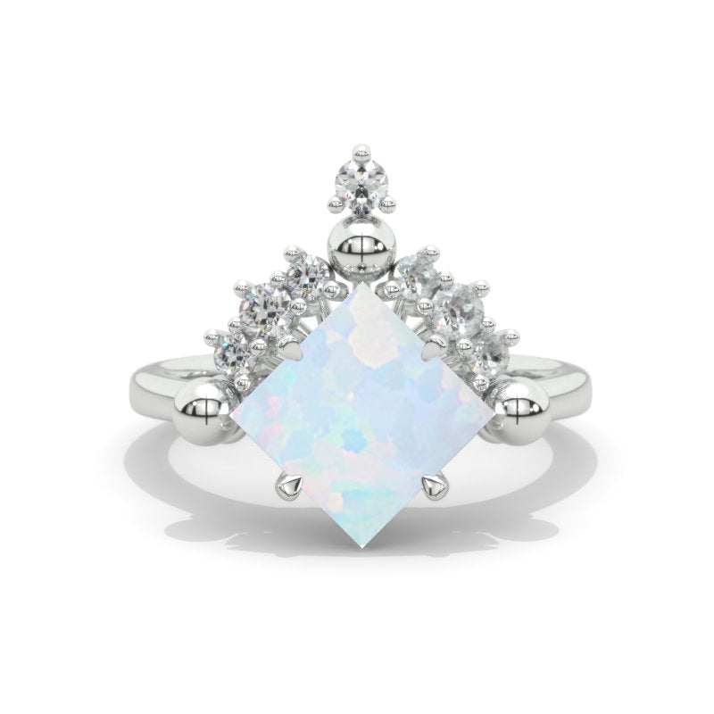 2.5 Carat Princess Cut Genuine Natural White Opal White Gold Giliarto Halo Engagement Ring 2.5 Carat Princess Cut Genuine Natural White Opal White Gold Giliarto Halo Engagement Ring