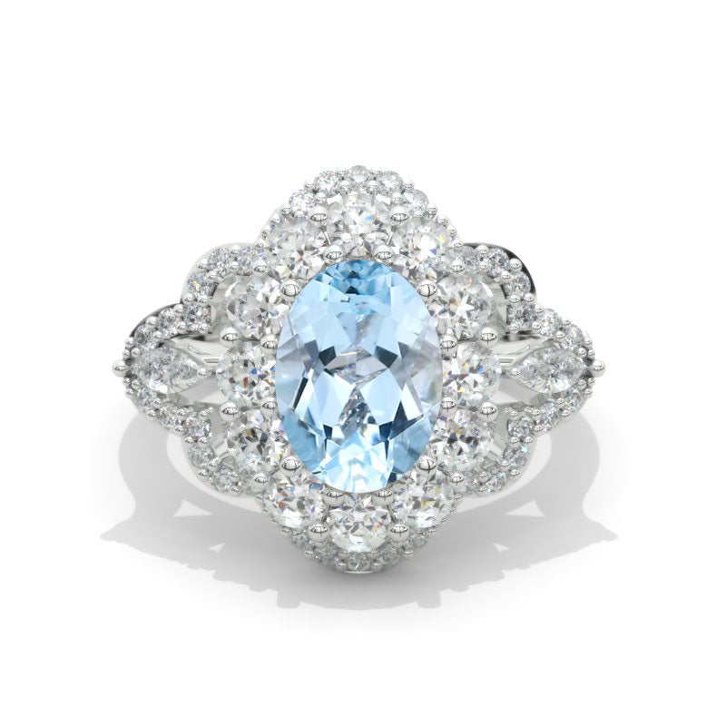 3 Carat Genuine Aquamarine Oval Cut Halo White Gold Engagement Ring 3 Carat Genuine Aquamarine Oval Cut Halo White Gold Engagement Ring
