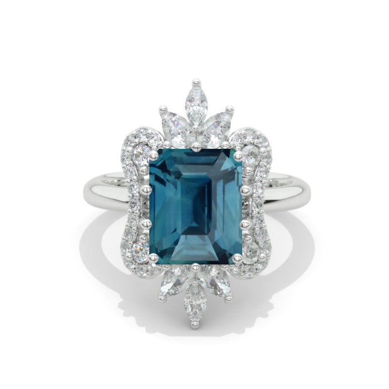 3 Carat Teal Sapphire Emerald Cut Halo White Gold Engagement Ring 3 Carat Teal Sapphire Emerald Cut Halo White Gold Engagement Ring