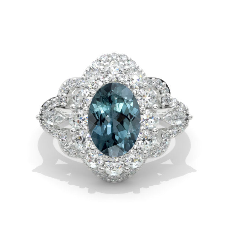 3 Carat Teal Sapphire Oval Cut Halo White Gold Engagement  Ring 3 Carat Teal Sapphire Oval Cut Halo White Gold Engagement  Ring