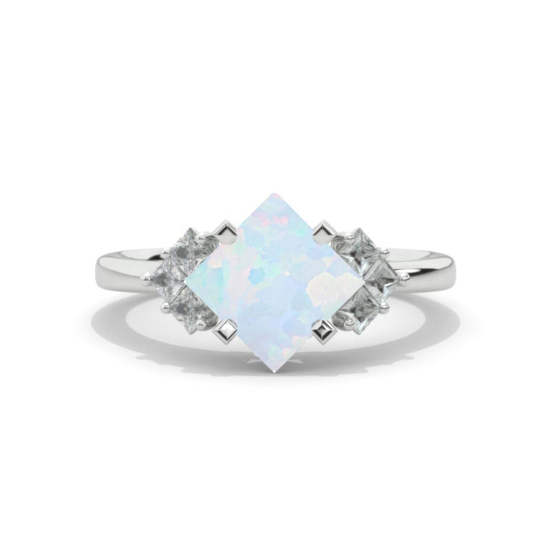 2 Carat Princess Cut Genuine Natural White Opal White Gold Halo Engagement Ring 2 Carat Princess Cut Genuine Natural White Opal White Gold Halo Engagement Ring