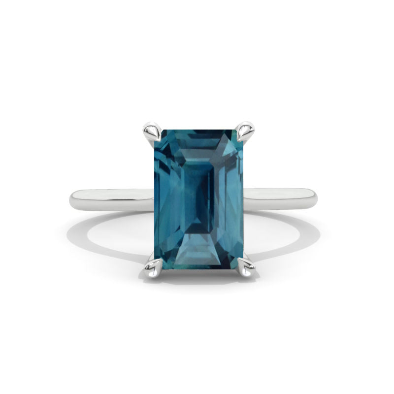 5 Carat Emerald Step Cut Teal Sapphire Hidden Halo Engagement Ring 5 Carat Emerald Step Cut Teal Sapphire Hidden Halo Engagement Ring
