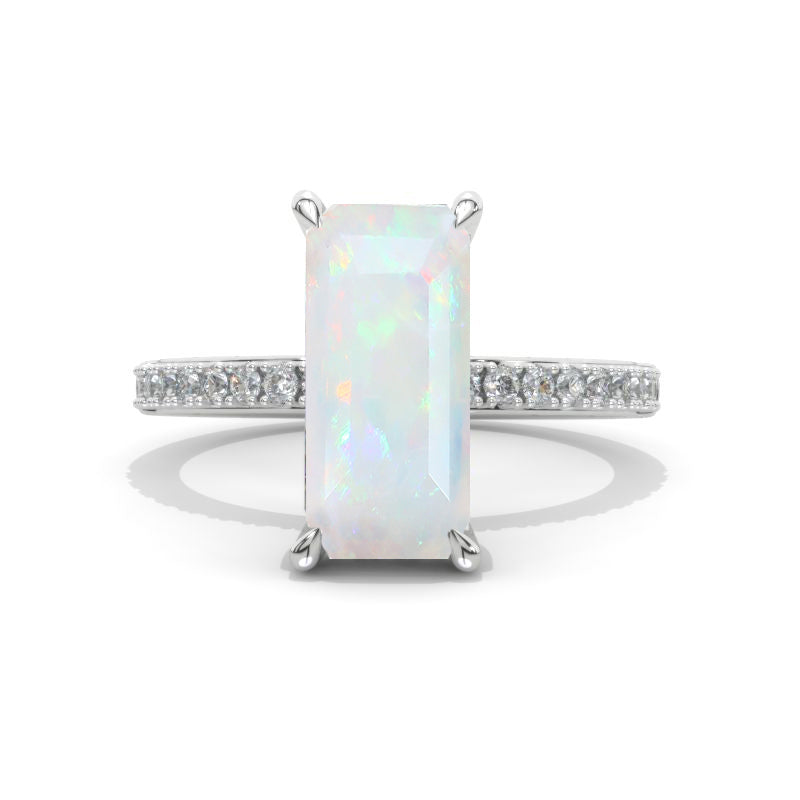 5 Carat Radiant Genuine Natural White Opal Hidden Halo Engagement 14K White Gold Ring 5 Carat Radiant Genuine Natural White Opal Hidden Halo Engagement 14K White Gold Ring