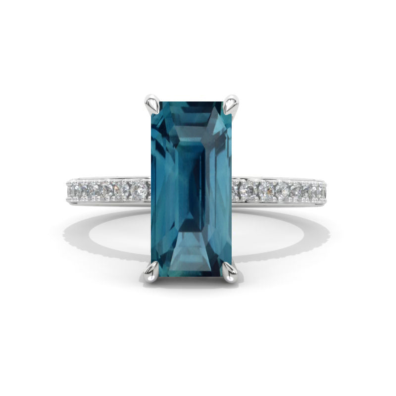 5 Carat Radiant Teal Sapphire Hidden Halo Engagement 14K White Gold Ring 5 Carat Radiant Teal Sapphire Hidden Halo Engagement 14K White Gold Ring