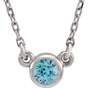 Genuine Blue Zircon Bezel with 16" Necklace - Giliarto