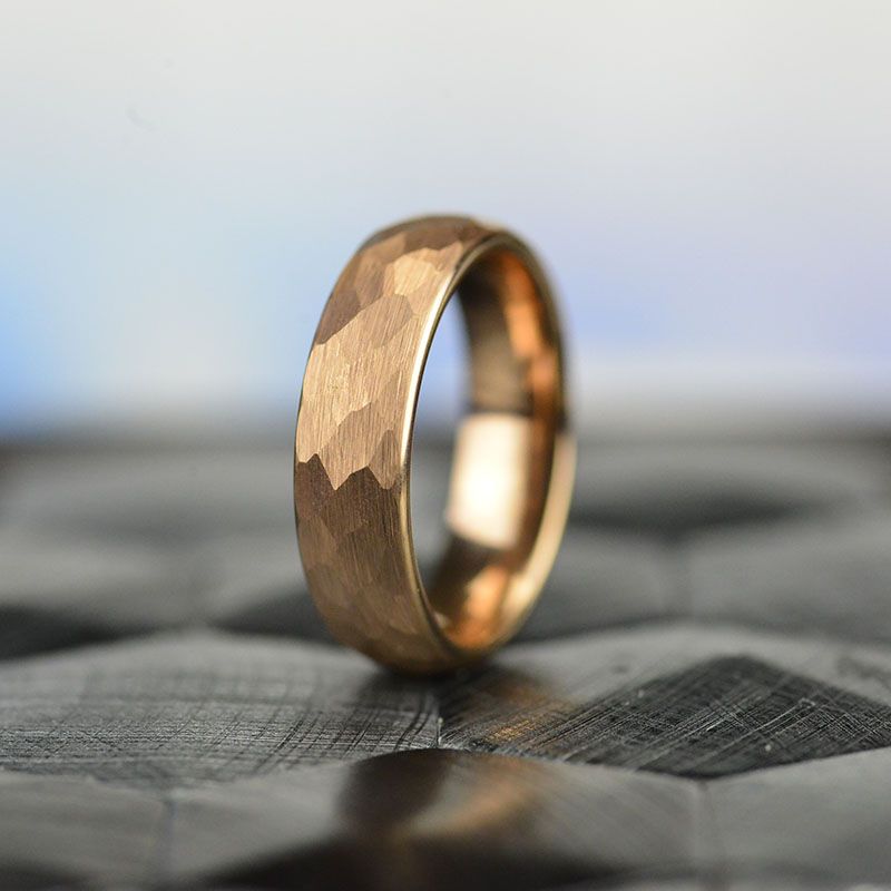 Rose Gold Color Hammered Tungsten Carbide Ring Rose Gold Color Hammered Tungsten Carbide Ring