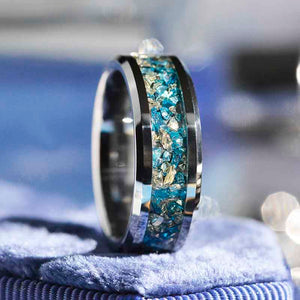 Genuine Rainbow Moonstone Inlay Titanium Ring. Genuine Rainbow Moonstone Inlay Titanium Ring.