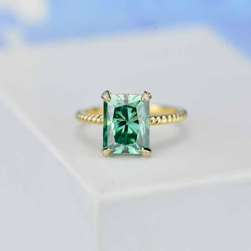 3Ct Green Moissanite Engagement Ring, Radiant Cut Moissanite Engagement Ring 3Ct Green Moissanite Engagement Ring, Radiant Cut Moissanite Engagement Ring