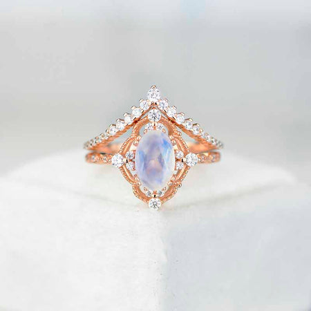 Oval  Moonstone Ring- Two Ring Set