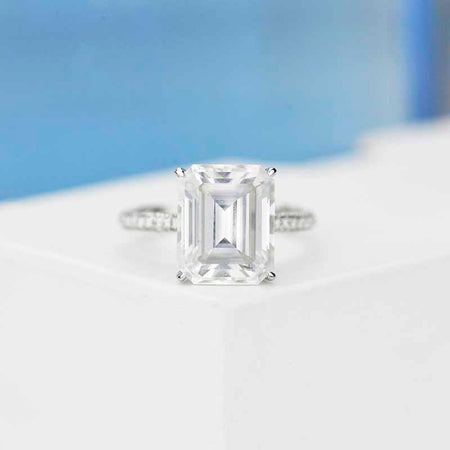 5 Carat Giliarto Emerald Cut Moissanite Hidden Halo Engagement White Gold Ring