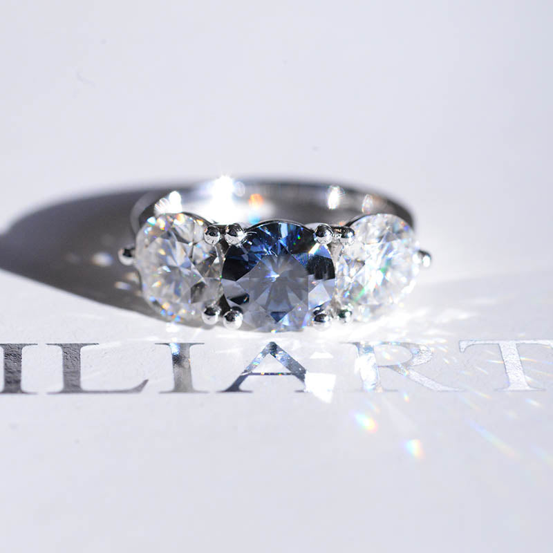 ''Courtney''  2 Carat Dark Gray Blue Moissanite Three Stones  Engagement Ring ''Courtney''  2 Carat Dark Gray Blue Moissanite Three Stones  Engagement Ring