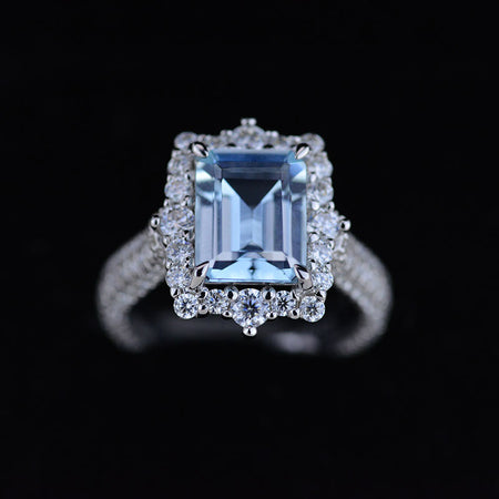 4Ct Moissanite Engagement Ring Halo Radiant Cut Moissanite Engagement Ring