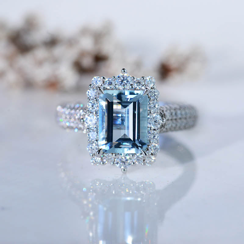 4 Carat Vintage Style 10x8mm Emerald Cut Genuine Aquamarine White Gold Engagement Ring 4 Carat Vintage Style 10x8mm Emerald Cut Genuine Aquamarine White Gold Engagement Ring