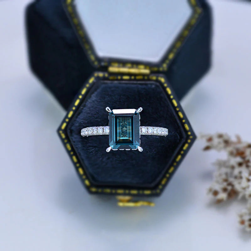 3 Carat Emerald Cut Teal Sapphire Hidden Halo Engagement Ring 3 Carat Emerald Cut Teal Sapphire Hidden Halo Engagement Ring
