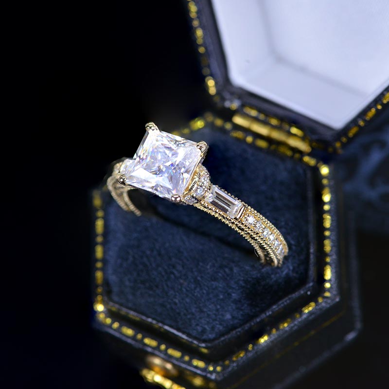 2 Carat Princess Cut Vintage Style Giliarto Moissanite Gold Engagement Ring 2 Carat Princess Cut Vintage Style Giliarto Moissanite Gold Engagement Ring