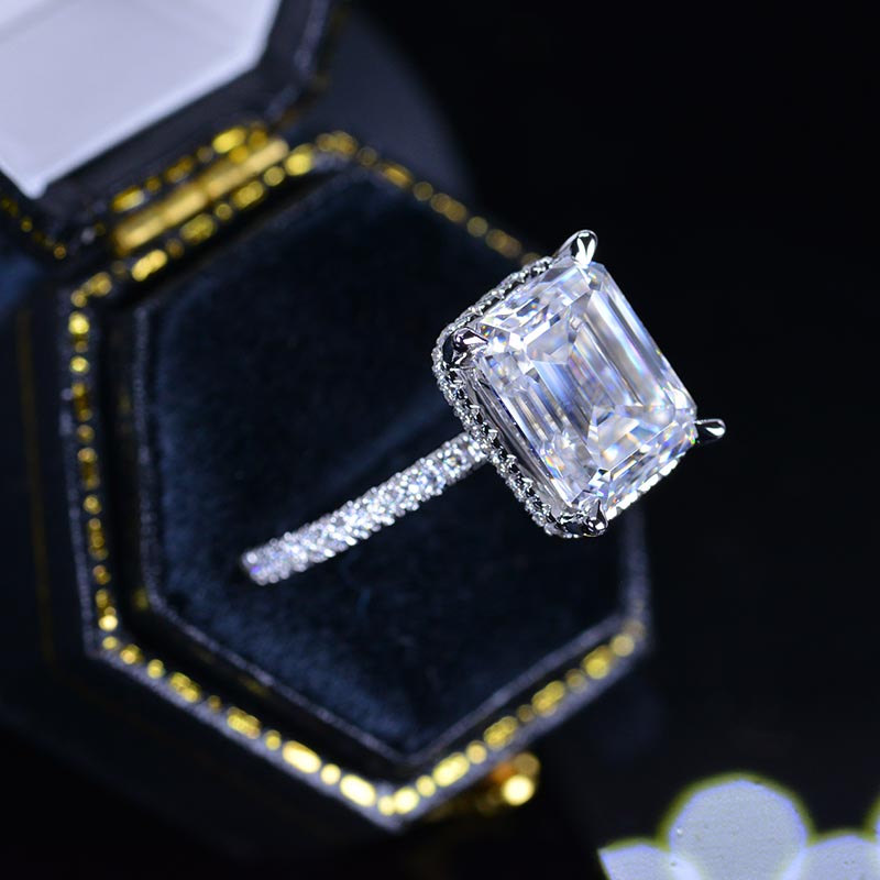 4 Carat Giliarto Emerald Cut Moissanite Double Hidden Halo Engagement Ring 4 Carat Giliarto Emerald Cut Moissanite Double Hidden Halo Engagement Ring